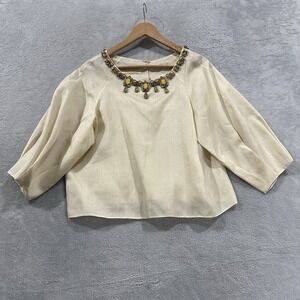 Jakrarat Couture Blouse Top Women M Beige Mid Sleeve Luxury Fancy Lagenlook
